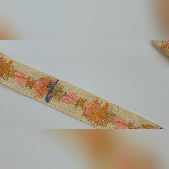 Vintage Japanese Jacquard Floral Ribbon Trim Ivory Gold Three (3) Yards - Picture 4 of 8